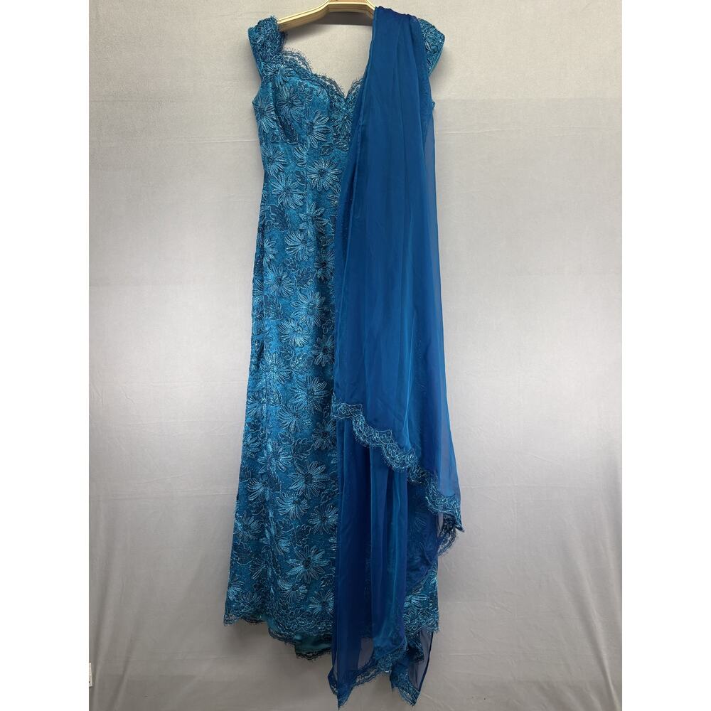 1980s BARACCI HAUTE COUTURE Metallic Lace Corset Evening Gown & Shawl Set